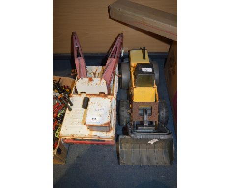 Tonka Tin Plate Twin Crane Wrecker Truck and a Tractor 