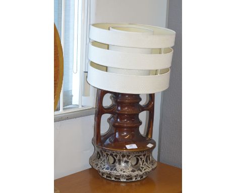 1970's Stoneware Pottery Table Lamp with Shade 