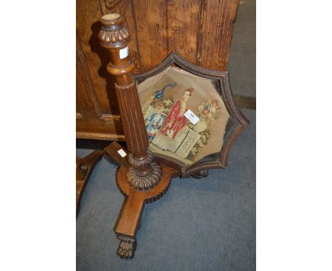Victorian Mahogany Pole Firescreen with Needlework Panel 