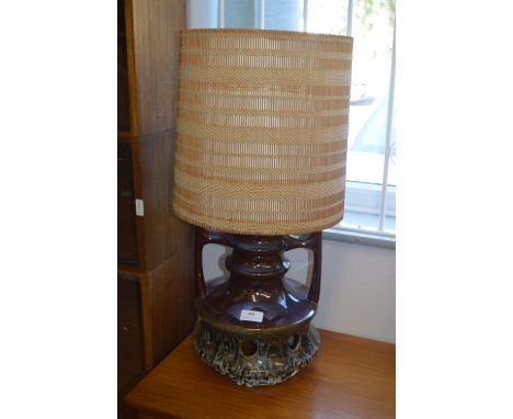 1970's Large Pottery Table Lamp with Shade 