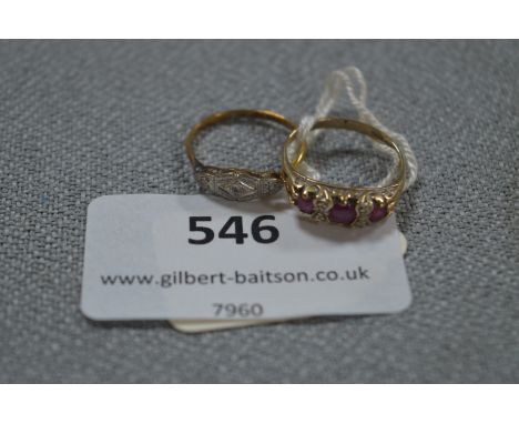 Two 9cT Gold Dress Rings with Stones (Ruby and Clear Cut) - Approx 4g gross 