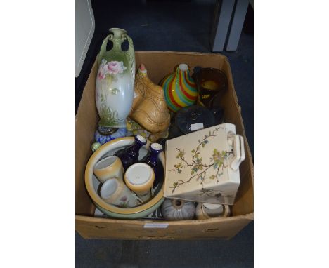 Box of Potter Including Edwardian Vases, Cheese Dome, Potty, Teapot and  Glass Vases etc. 