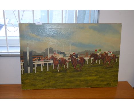 Oil Painting on Canvas - Horse Racing Scene "At The Winning Post"  Signed COL 