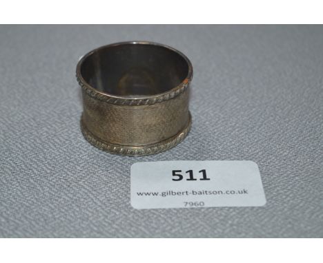 Engine Turned Engraved Silver Napkin Ring - Sheffield 1945, Approx 22.8g 