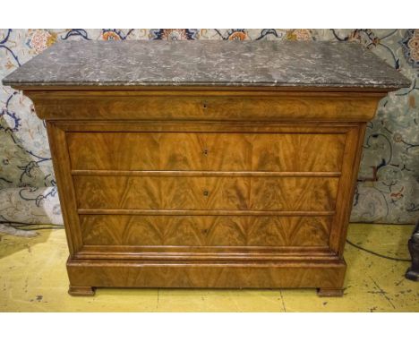 COMMODE, Louis Philippe mahogany with a marble top above a frieze drawer, three long drawers and a base drawer, 129cm W x 95c