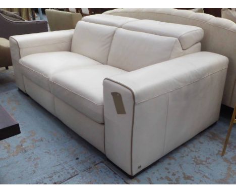 NATUZZI SOFA, cream leather, 103cm D x 81cm H x 190cm W.