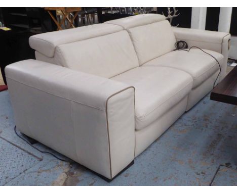 NATUZZI SOFA, cream leather, 103cm D x 81cm H x 220cm W.