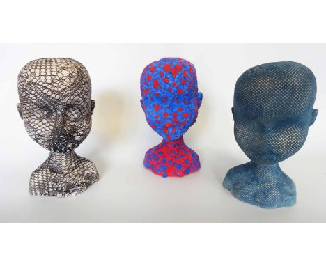 GRAINNE McHUGH (Irish b.1982) 'Mistaken 1, 2 &amp; 3', a set of three ceramic busts, underglazed stoneware, signed, 22cm x 12