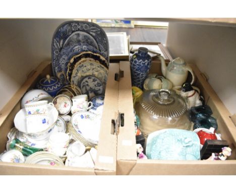 A collection of assorted ceramic and glass items in two cartons including a small selection of blue and white ware including 