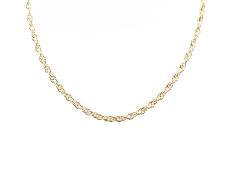 A large collection of gold plated necklace chains. The chain each being individually wrapped with spring ring clasps. Sample 