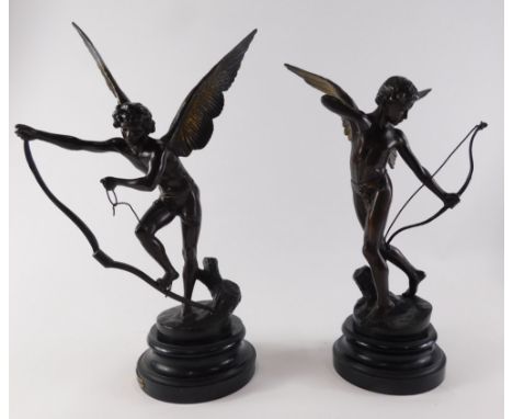 After Marie Cassavetti, Amour Irresistible, a bronzed spelter figure of a winged boy with arrow and another similar titled Am