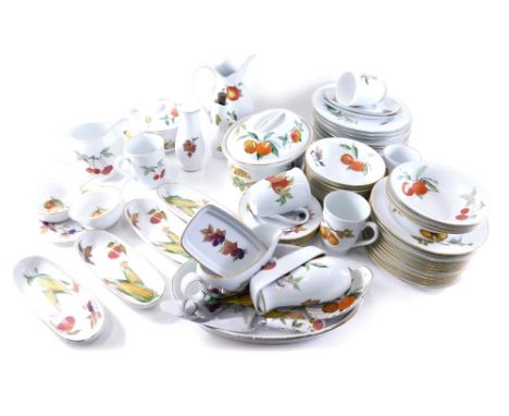A Royal Worcester Evesham pattern part dinner service, to include tureens, plates, salt and pepper pots, mugs, etc.