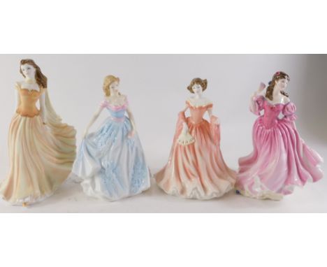 A collection of porcelain figurines, Royal Doulton Lauren, Faith, Ruth, and a Royal Worcester figure of a Wistful, sold with 