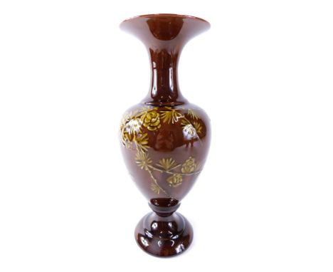 A Linthorpe pottery vase, with trumpet stem, shouldered body and circular foot, no. 2123, initialled AS, impressed marks bene