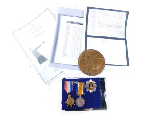 A World War I death plaque, awarded to James Sneddon, 12cm diameter, together with 1914-15 World War I Campaign and Victory m