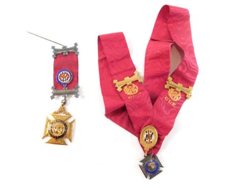 A 9ct gold Order of Merit and Honour of Knighthood Masonic buffalo medal, with ribbon, the medal with embellishments, 19g all