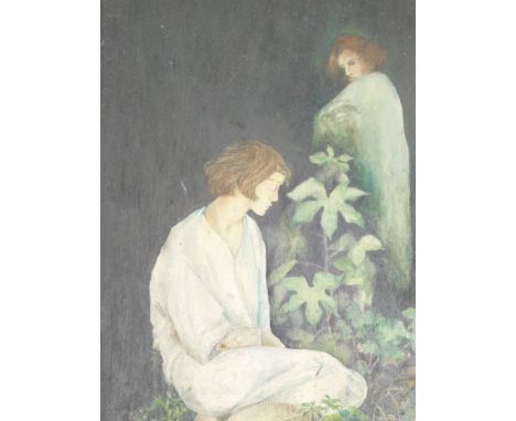 Hazel Smith (20thC). Figures on a twilight evening with stream and leaves, oil on board, 52cm x 25cm, various other pictures,