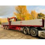 TRI-AXLE FLAT BED TRAILER C/W PALFINGER 15001L CRANE