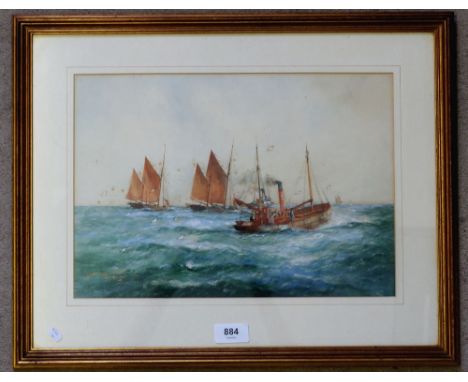 W M Birchall - watercolour marine scene 'East Coast Fishers' 1925, 25 x 36cm 