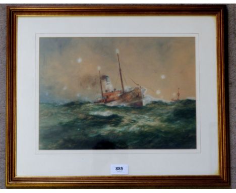 W M Birchall - watercolour marine scene of a tug boat, unsigned, 25 x 35cm 