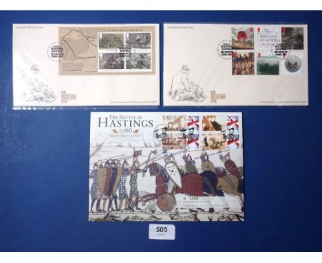 The Battle of Hastings 1066 Royal Mail coin cover, 950th anniversary 2016 50p No 9666/10000 plus two The Great War 1916 first