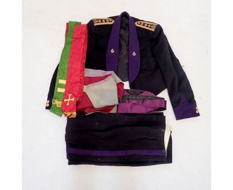 A Queen Elizabeth II military Chaplin's uniform with jacket, sash, vest, trousers etc. 