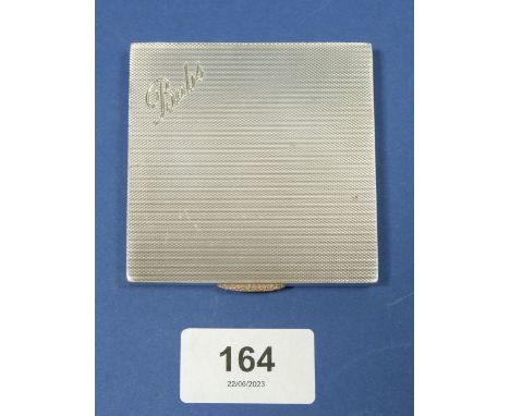 A silver engine turned compact engraved Babs, Birmingham 1920, total weight 143g 