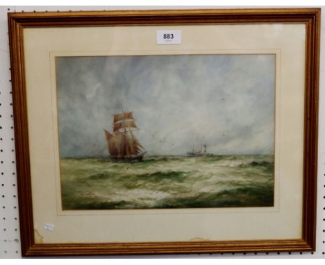 W M Birchall - watercolour marine scene 'A Passing Collier' 1920, 25 x 35cm 