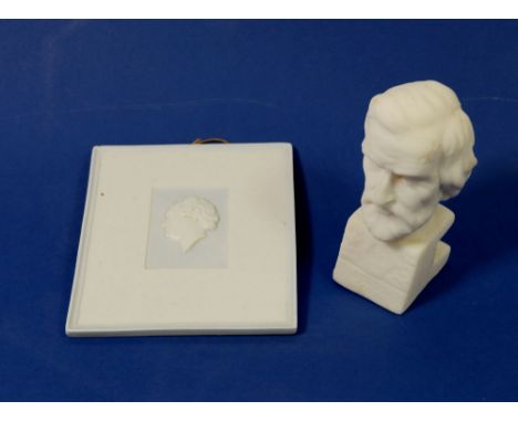 A Parian style porcelain plaque relief portrait of a man, possibly Beethoven, mark F to back and inscribed NW, 10.5 x 9.5cm a