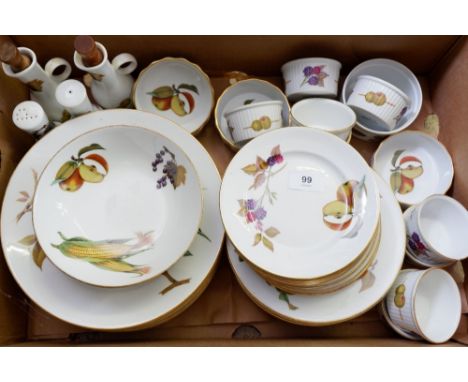 A Royal Worcester Evesham dinner service comprising: eight dinner plates, nine side plates, eight tea plates, nine ramekin di