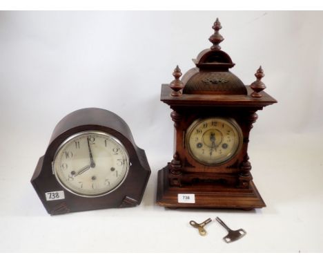 A Victorian mahogany architectural style mantel clock and a 1930's chiming mantel clock 