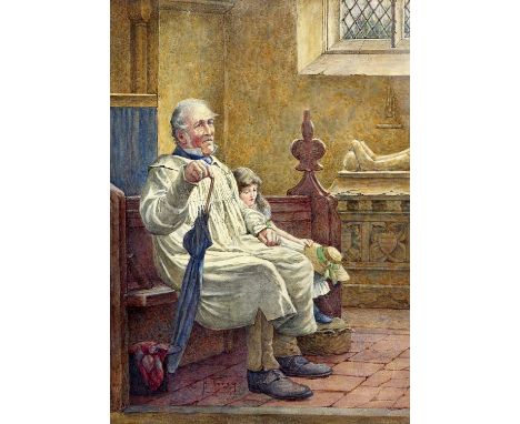 HENRY M TERRY (FL 1879-1920) GRANDFATHER AND GRANDDAUGHTER AT CHURCH SignedWatercolour50cm x 36cm