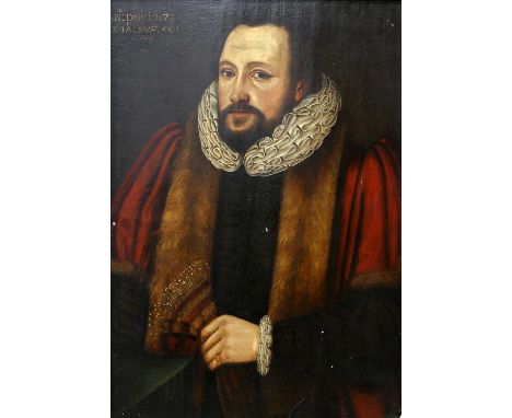 EARLY 17TH CENTURY ENGLISH SCHOOL PORTRAIT OF A GENTLEMAN Inscribed and dated 1617, sitters age given as 50Oil on oak panel73