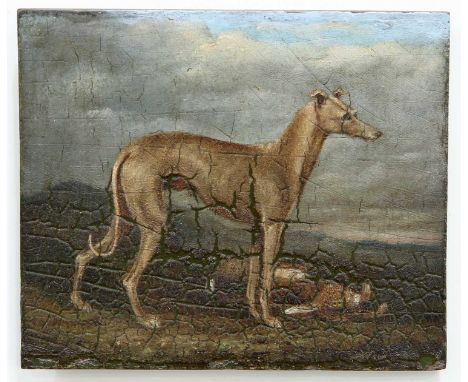 ENGLISH SCHOOL (19TH CENTURY) PORTRAIT OF A GREYHOUND Information on label to versoOil on panel 10.5cm x 12.5cm