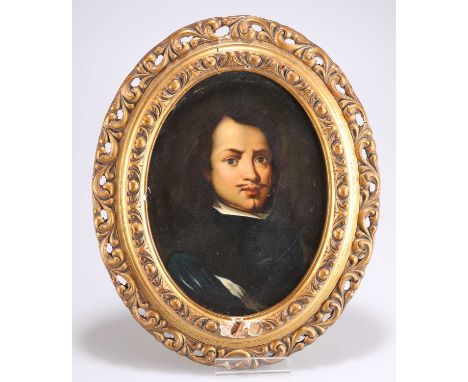 19TH CENTURY CONTINENTAL SCHOOL PORTRAIT OF A MAN, IN THE 17TH CENTURY STYLE Oil on paper (?) laid to board, oval 22cm x 16cm