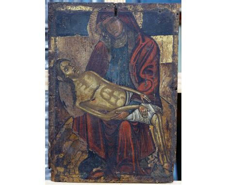 VENETO-CRETAN SCHOOL (17TH/18TH CENTURY) THE PIETA Oil on panel with worn gilding 30.5cm x 22cm