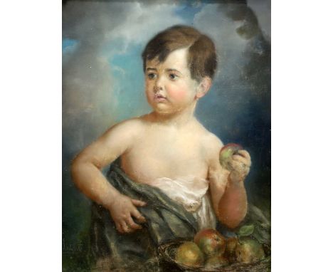 ENGLISH SCHOOL (LATE 19TH CENTURY) PORTRAIT OF A BOY WITH APPLES Pastel 70cm x 54cm