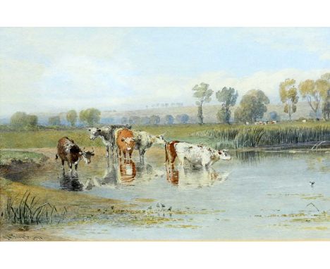 GEORGE ALFRED FRIPP (1813-1896) CATTLE DRINKING Signed and dated 1871(?)Watercolour21.5cm x 34cmWith Christies, 22/5/1996, Lo