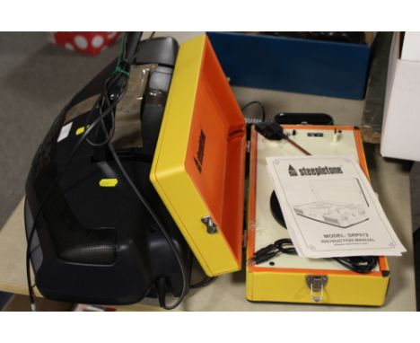 A PORTABLE STEEPLETONE RECORD PLAYER TOGETHER WITH A PANASONIC STEREO 'GHETTO BLASTER'