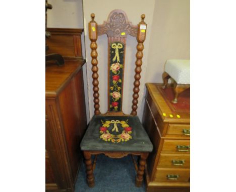 AN UNUSUAL OAK HEAVY BOBBIN TURNED PRAYER CHAIR
