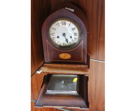 AN INLAID DOME MANTLE CLOCK TOGETHER WTIH A BAROMETER (2)