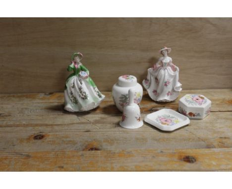 TWO ROYAL WORCESTER FIGURINES 'SWEET ROSE' AND 'SWEET HOLLY' TOGETHER WITH WEDGWOOD TRINKETS ETC