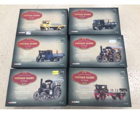 Six boxed Corgi vintage Glory of Steam vehicles 80005 sentinel platform wagon, 80205 Foden dropside wagon, 80109 Fowler B6 ro
