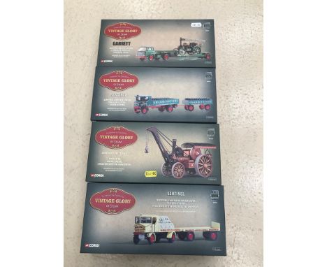 Four boxed Corgi vintage Glory of Steam No 80002 sentinel platform wagon with trailer & sacks, No 80108 Fowler BG crane engin