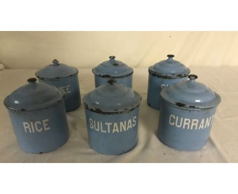 A set of six enamel storage jars