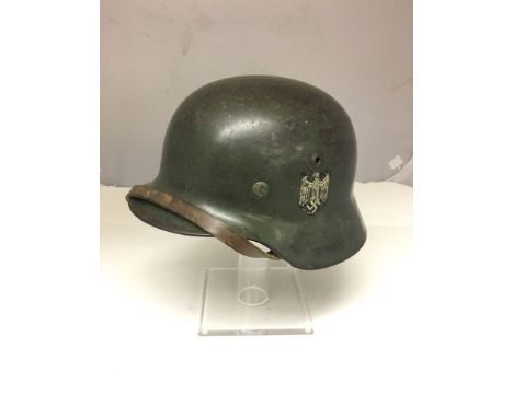 A WWII German Q62 Single Decal Kriegsmarine Tin Helmet, numbered  D1148 with liner and strap