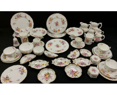 Royal Crown Derby Posie including; tea cups and saucers, milk jugs, pair of pedestal fishes, trinket dishes; etc