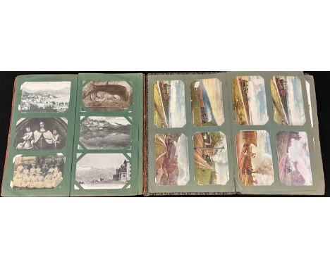 Postcards &amp; Ephemera - two albums of assorted cards approx 300 in total including many Trailways and transportation, Mari