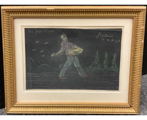 After Picasso The Sower mixed media, 19cm x 28cm.
