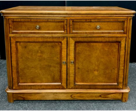 A John Lewis Hemingway model golden oak side cabinet, two drawers above two panel doors enclosing a single shelf, 90cm high x